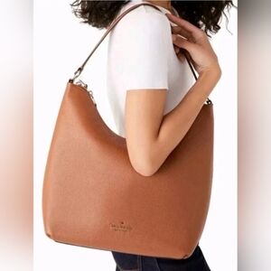 🔥$450 New KATE SPADE Zippy Pebbled Leather Large Shoulder Bag Warm Ginger Hobo